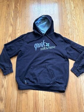 Vintage Quiksilver Hoodie Mens XL Black Pullover Skate Surfer Sweatshirt Y2K
